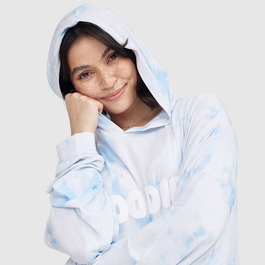 Blue Tie-Dye Oodie Long Sleeve Sleep Tee