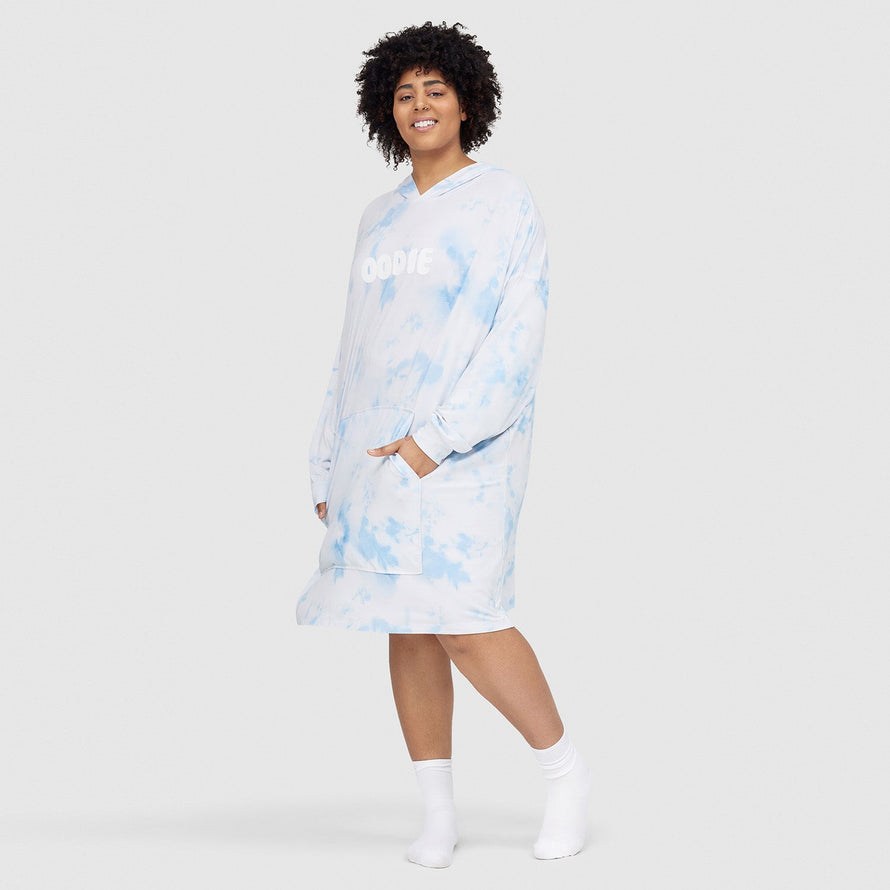 Blue Tie-Dye Oodie Long Sleeve Sleep Tee