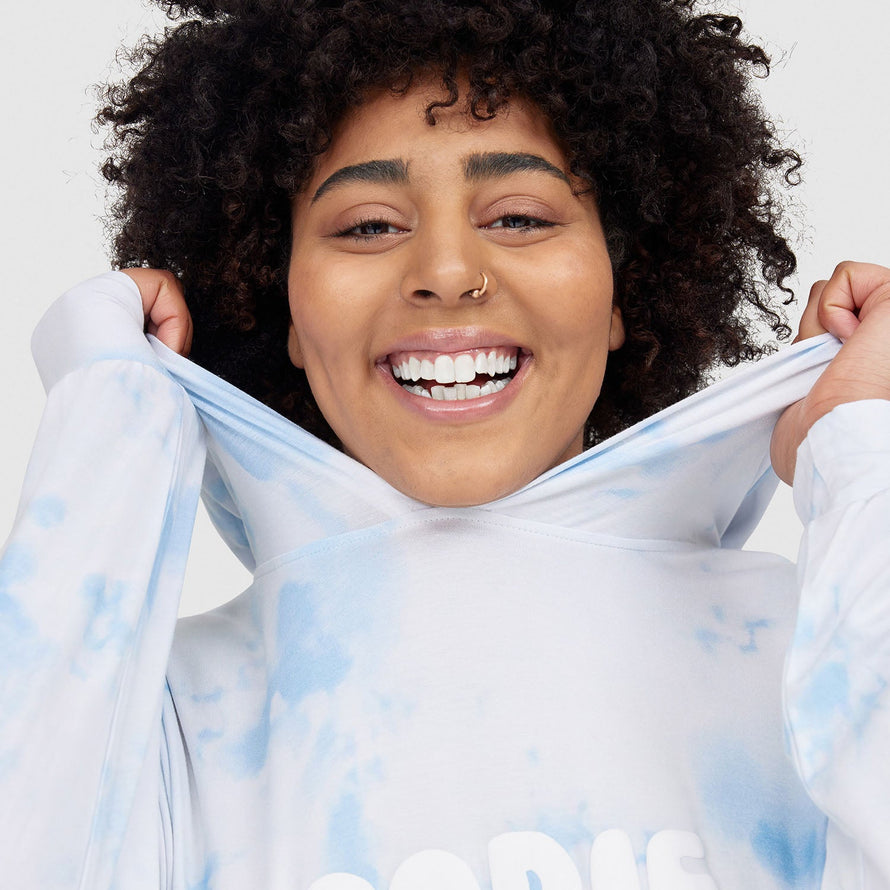 Blue Tie-Dye Oodie Long Sleeve Sleep Tee