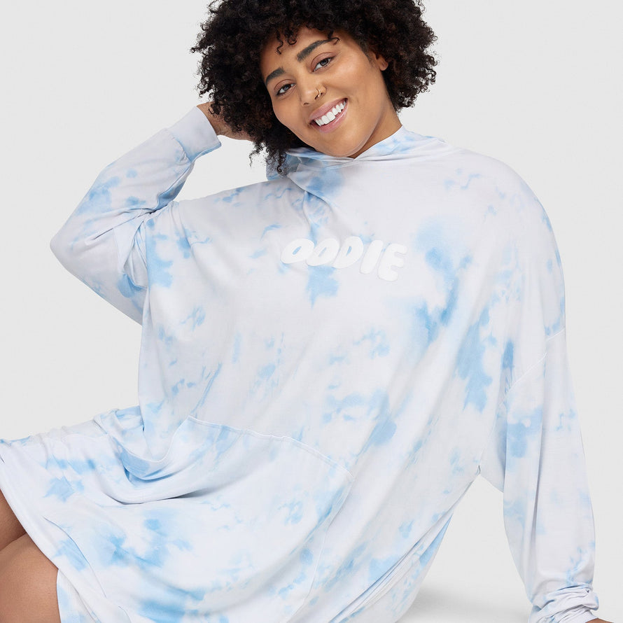 Blue Tie-Dye Oodie Long Sleeve Sleep Tee