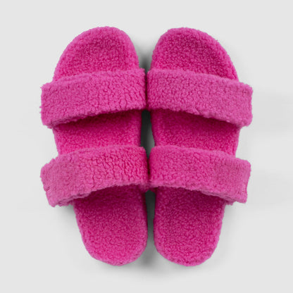 Pink Two Strap Sherpa Slide