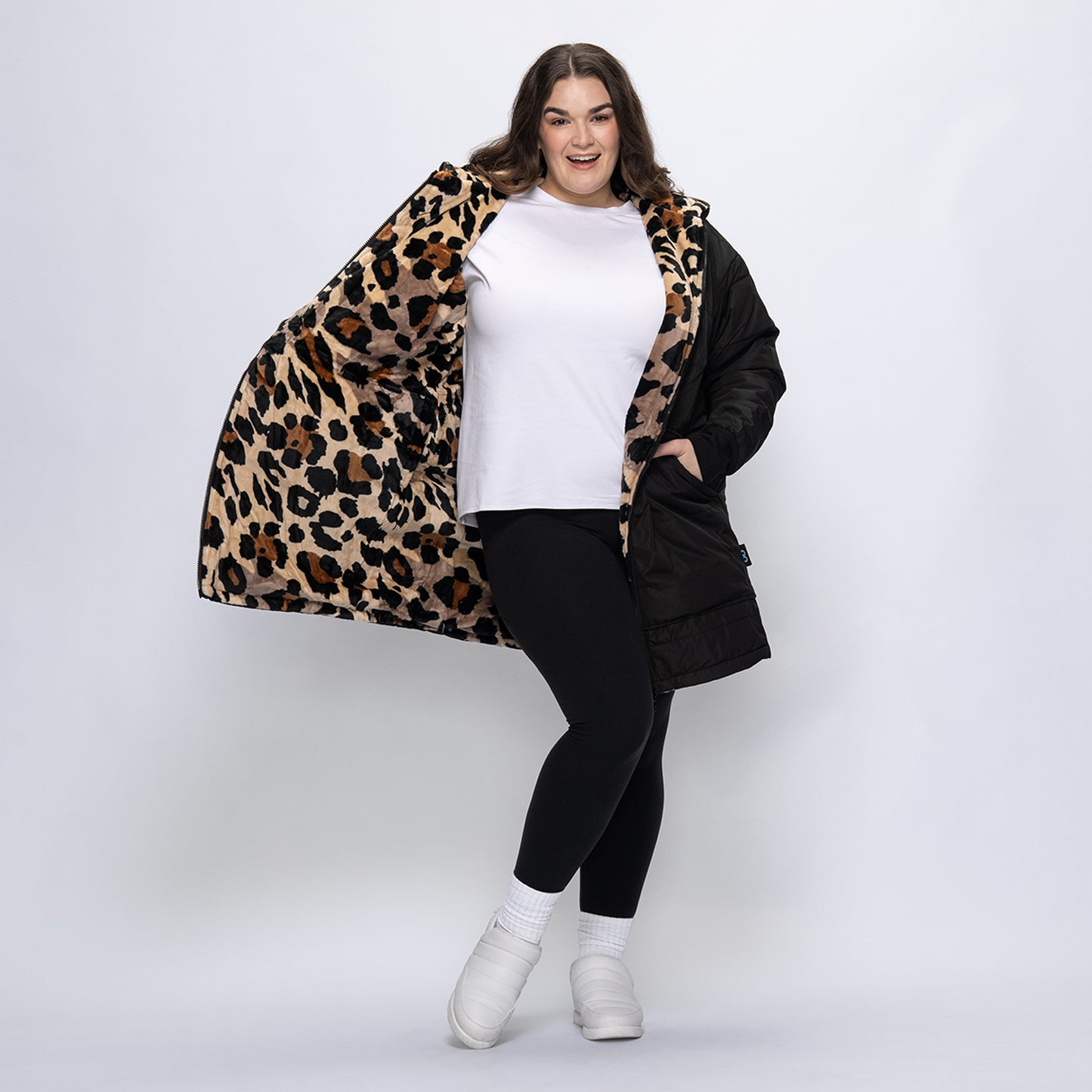 Black/Leopard Long Puffer Jacket