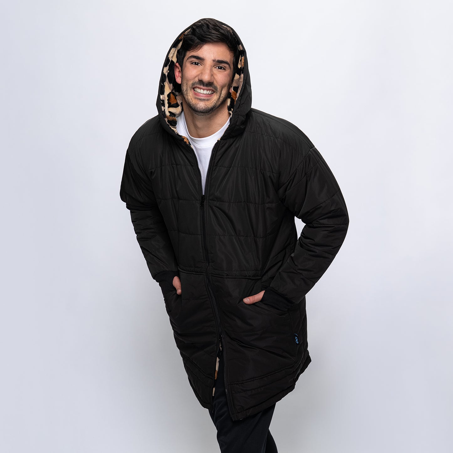 Black/Leopard Long Puffer Jacket