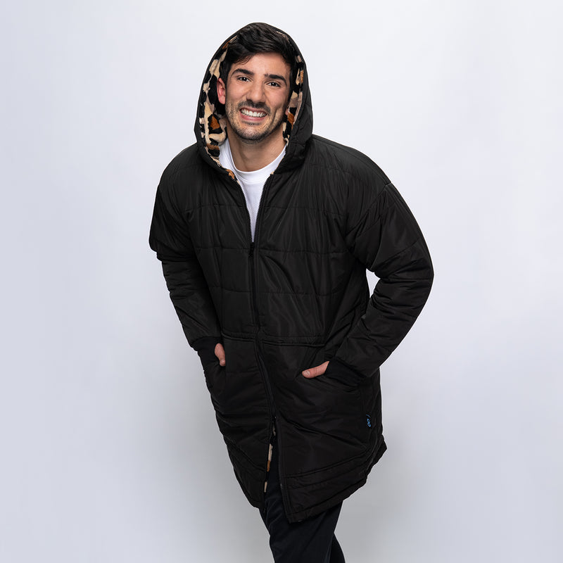 Black/Leopard Long Puffer Jacket