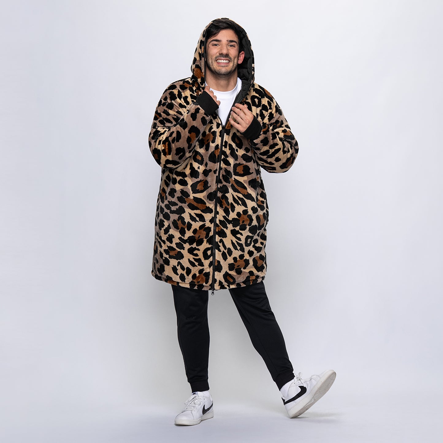Black/Leopard Long Puffer Jacket