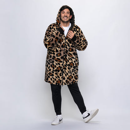 Black/Leopard Long Puffer Jacket